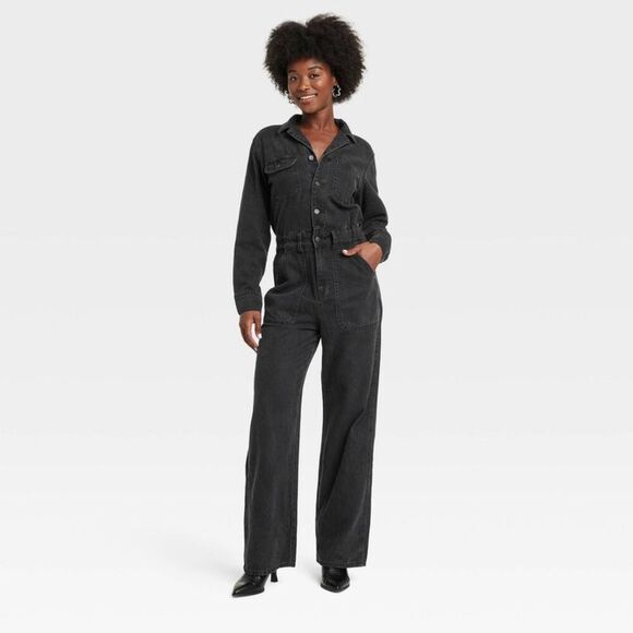 Universal Thread - Women's Long Sleeve Utility Baggy Denim Jumpsuit - Black - Picture 1 of 3